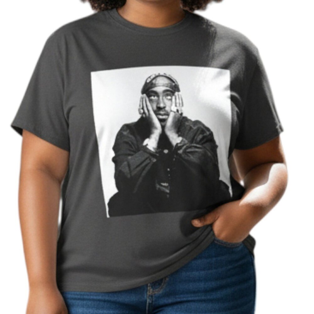 2PAC Gray Tupac Shakur Short Sleeve T Shirt Hip Hop Rap Music Fan Collect-Medium